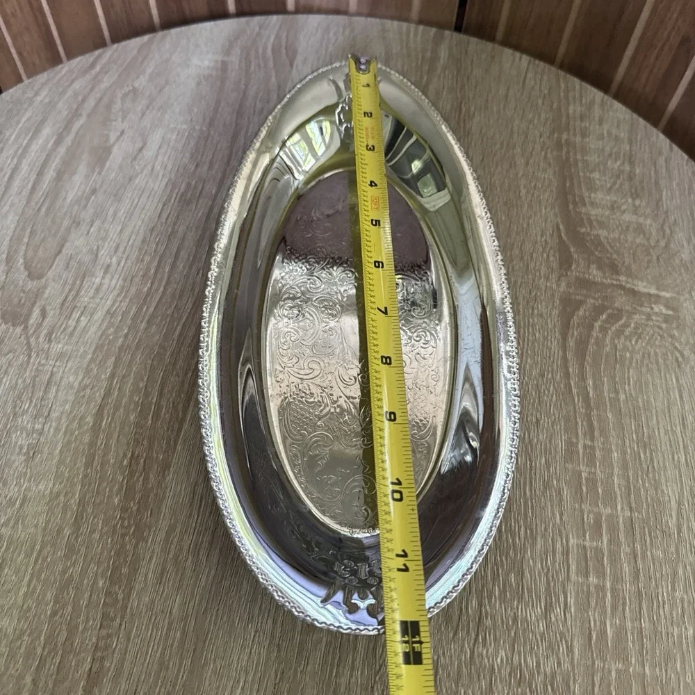 Krome Kraft Farber Brothers New York Oval Platter Etched With Cut Out Design 12